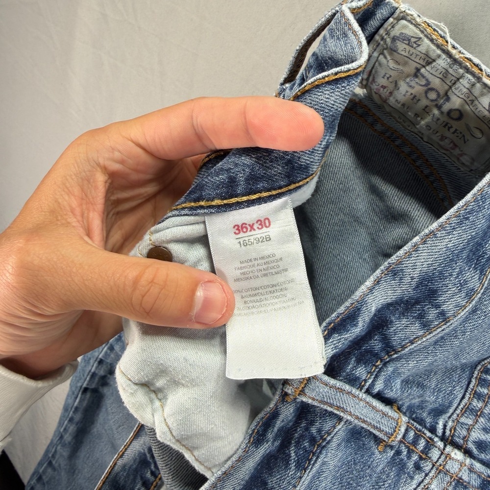Polo Ralph Lauren Jeans Mens 36x30 Medium Wash Denim Whisker Fade Slim Straight - Picture 6 of 15